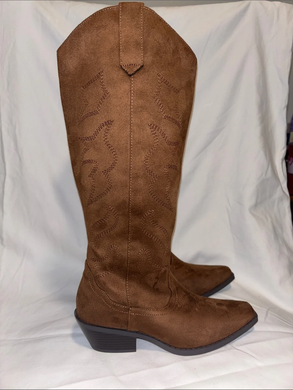Soda Brown Suede-Look Over-the-Knee Western Boots